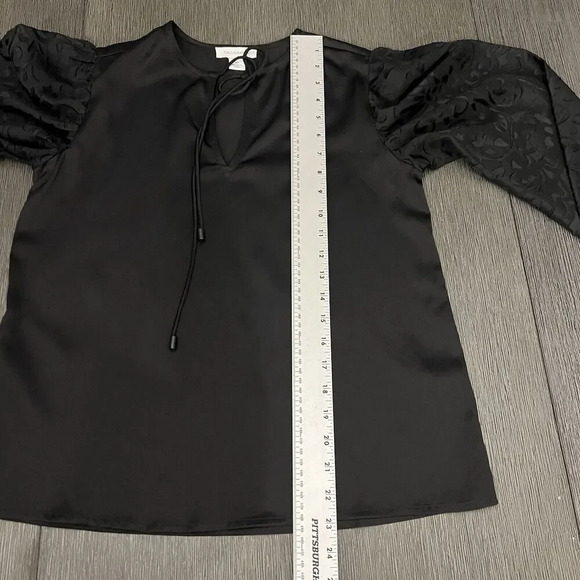 Calligraphie‎ Black Tie Front Tunic Balloon Burnout Velvet Sheer Sleeve Size XS - Picture 6 of 12